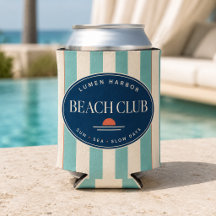 Teal Cabana-randig Can Cooler för Beach Club