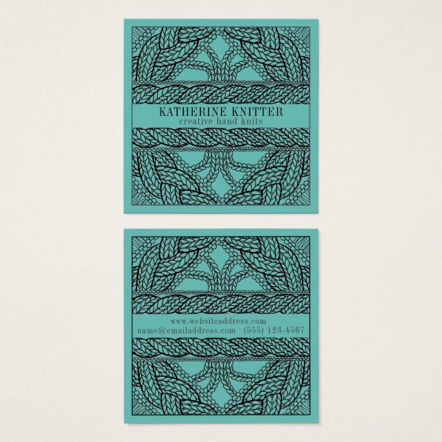 TEAL CABLE KNIT Fyrkantigt visitkort II  (Framsida & baksida)