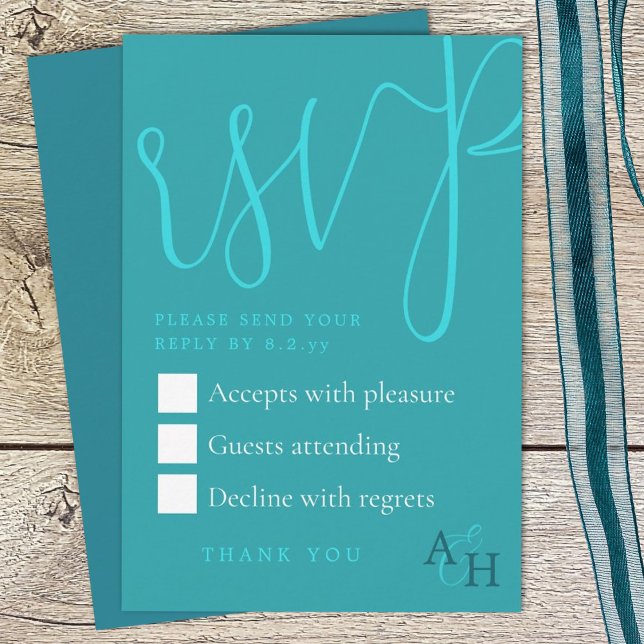 Teal Calligraphy-skriptkort för Bröllop OSA Kort (teal green wedding rsvp enclosure card with elegant script calligraphy, return response card)