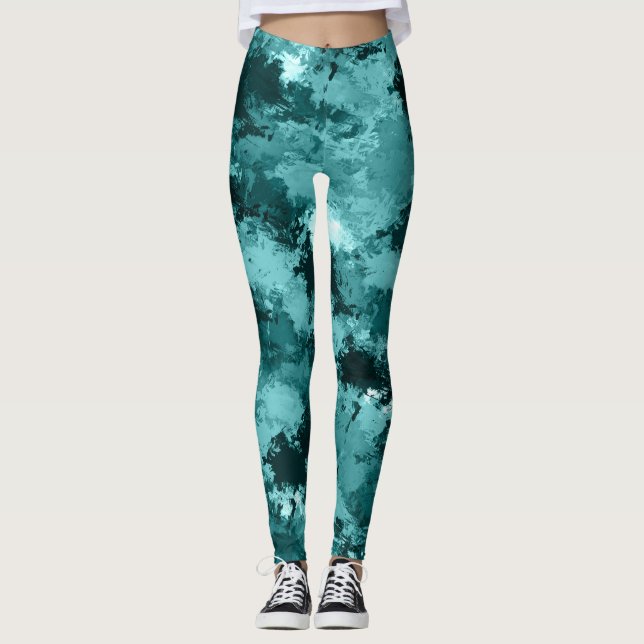 Teal Camo Camouflage Leggings (Framsida)