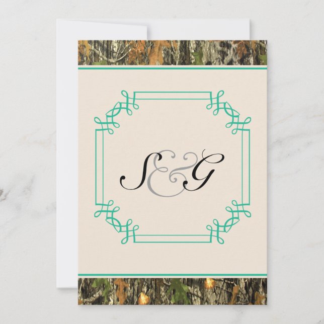Teal Camo Rustic Hunting Wedding bjudande Inbjudningar (Framsida)