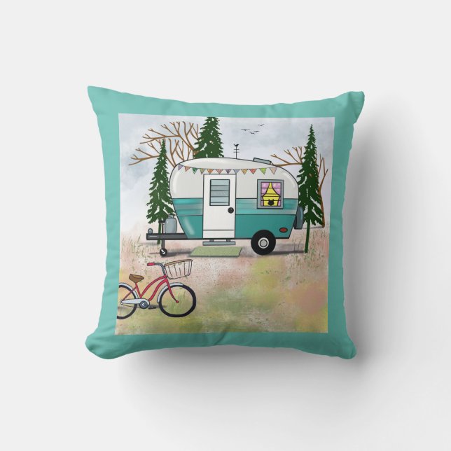 Teal Camper Pillow Kudde (Framsida)