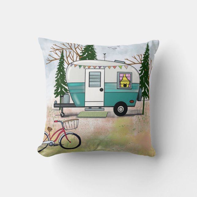 Teal Camper Pillow Kudde (Framsida)