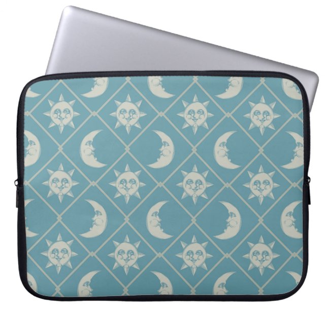 Teal Celestial Sun And Moon Laptop Fodral (Framsidan)