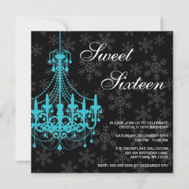 Teal Chandelier Black Snöflingor Sweet 16 födelsed Inbjudningar