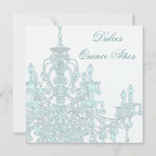 Teal Chandelier Quinceanera Inbjudningar (Framsida)