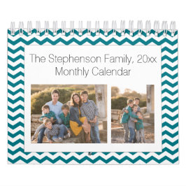 Teal Chevron Anpassningsbar Photo Collage 24-Image Kalender