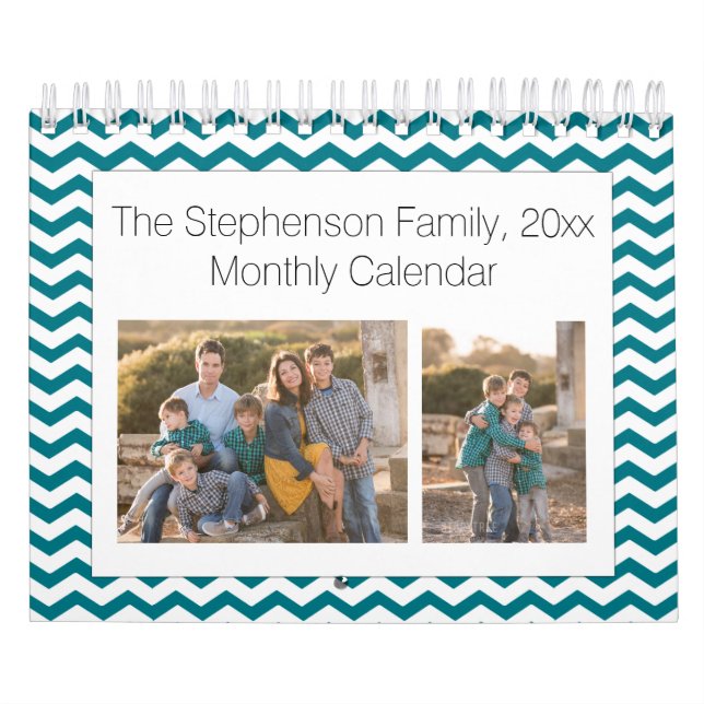 Teal Chevron Anpassningsbar Photo Collage 24-Image Kalender (Omslag)