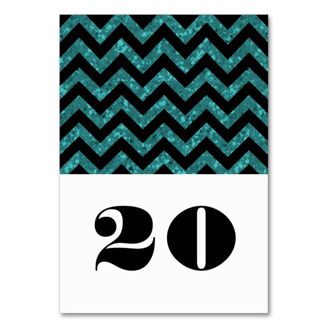 Teal Chevron Glitter Bord Card Bordsnummer (Framsidan)