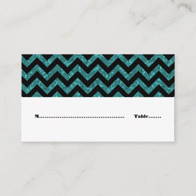 Teal Chevron Glitter Place Card Placeringskort (Framsida)