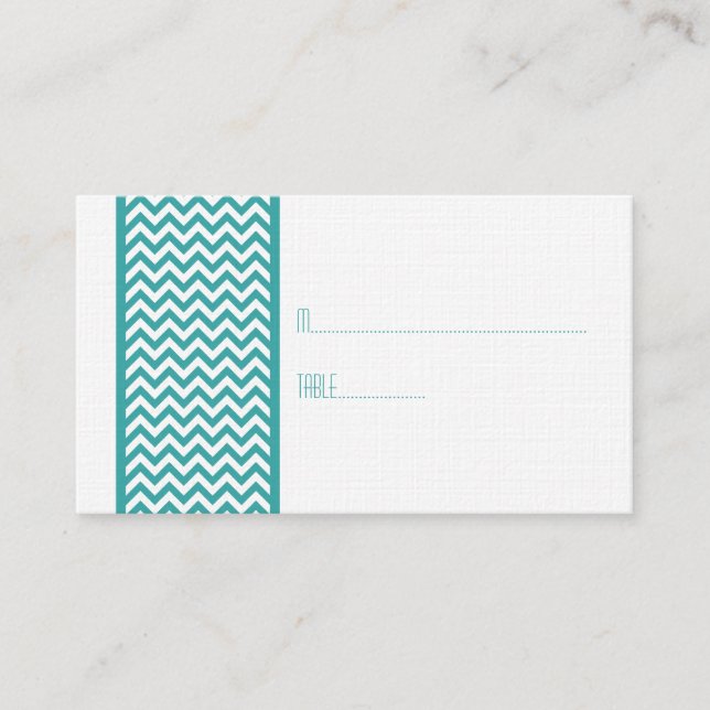 Teal Chevron Gräns Place Card Placeringskort (Framsida)
