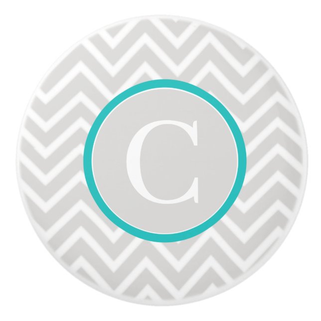 Teal Chevron Monogram Ceramic Knob Knopp (Framsidan)