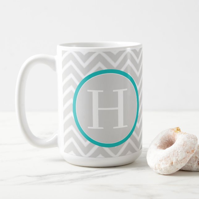 Teal Chevron Monogram Coffee Mugg (Med munk)