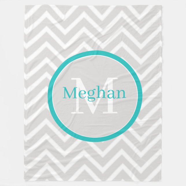 Teal Chevron Monogram Fleece Blanket (Framsidan)