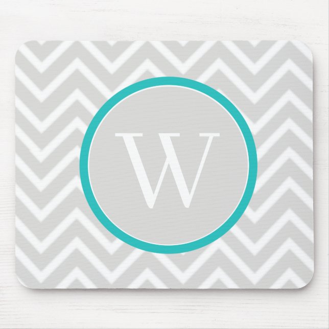 Teal Chevron Monogram Mouse Pad Musmatta (Framsidan)