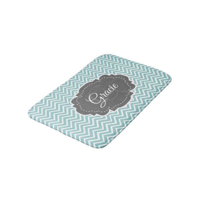 Teal Chevron Personlig Bath Mat Badrumsmatta (Vinklad)