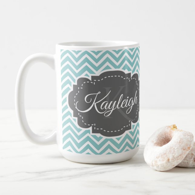 Teal Chevron Personlig Coffee Mugg (Med munk)
