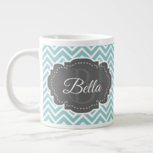 Teal Chevron Personlig Giant Coffee Mugg Jumbo Mugg