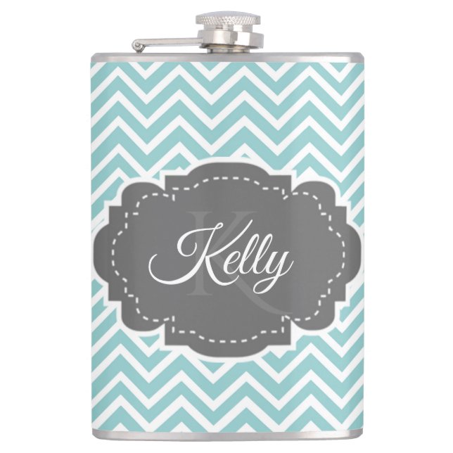 Teal Chevron Personlig-kolv Fickplunta (Framsidan)