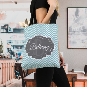 Teal Chevron Personlig Tote Bag Tygkasse