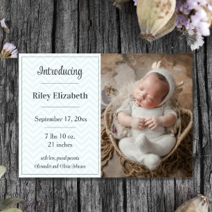 Teal Chevron Photo Birth Notice Meddelande