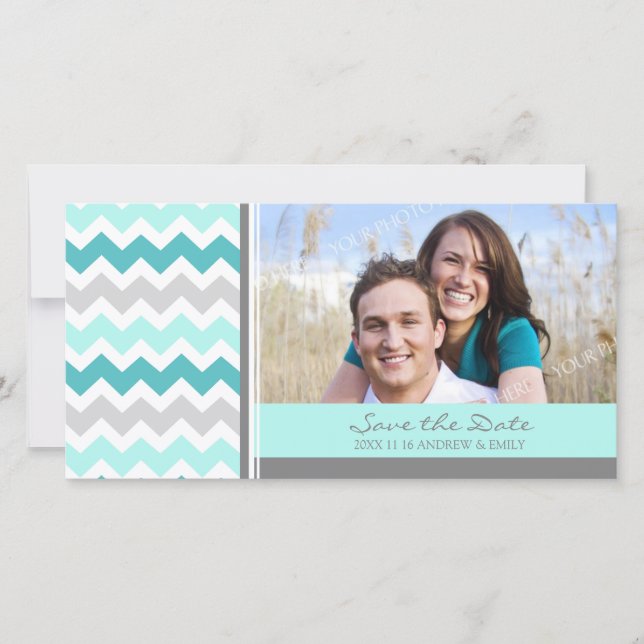 Teal Chevrons Save Date Bröllop Photo Cards Spara Datumet (Framsida)