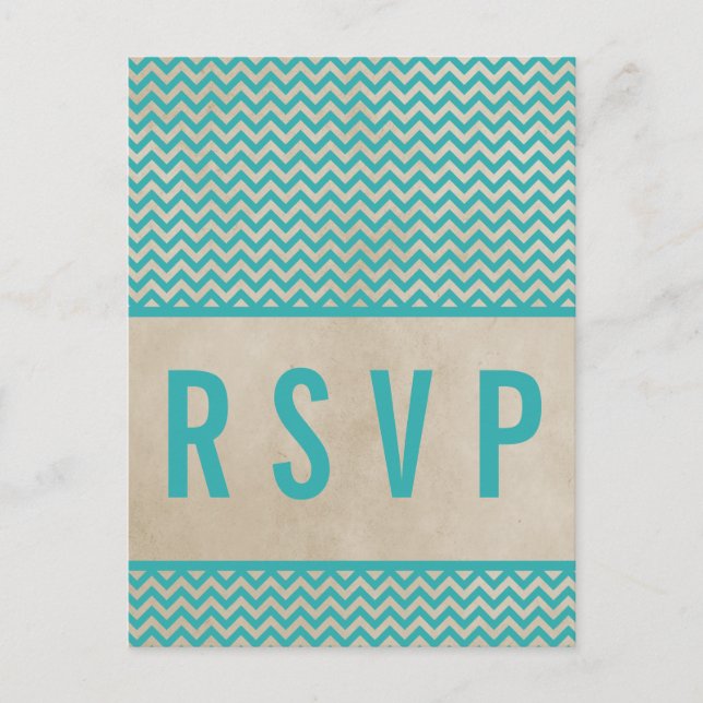Teal Chic Chevron OSA Postcard Inbjudan Vykort (Framsida)