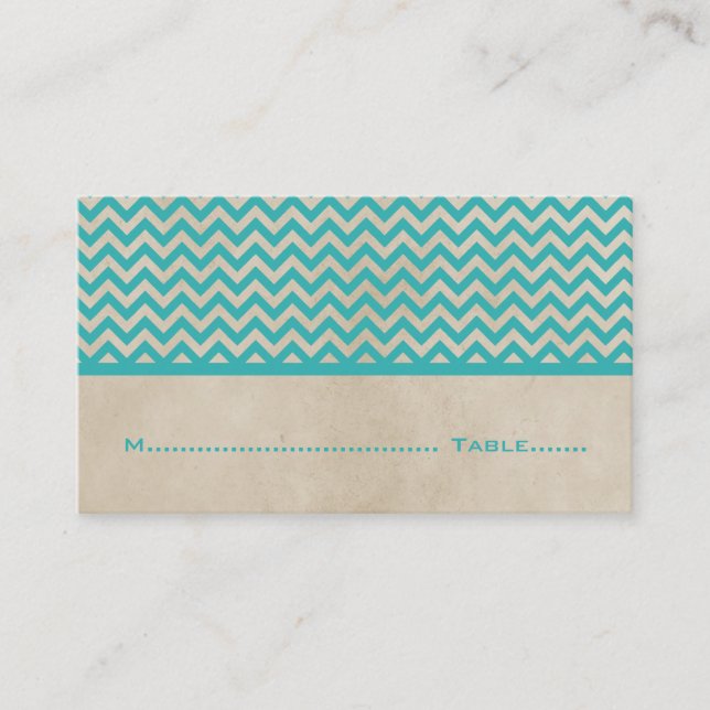 Teal Chic Chevron Place Cards Placeringskort (Framsida)