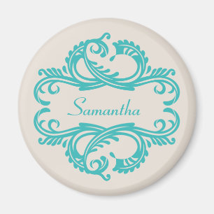Teal Chic Damask Magnet