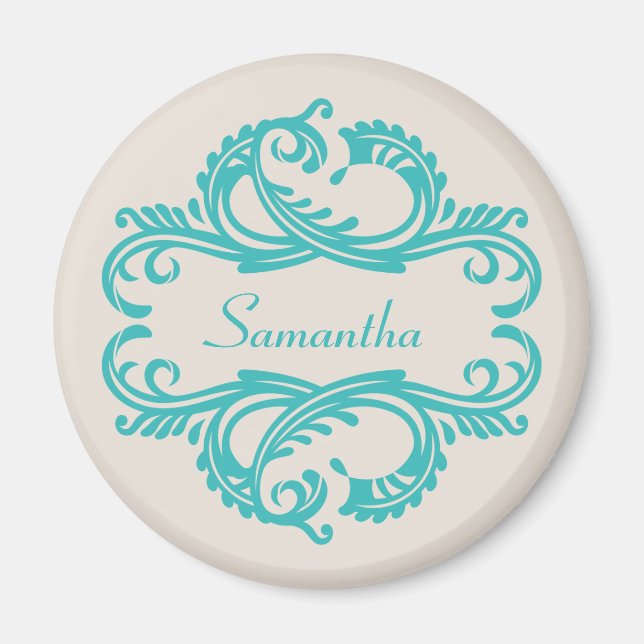 Teal Chic Damask Magnet (Framsidan)