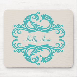 Teal Chic Damask Mousepad Musmatta