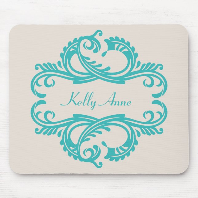 Teal Chic Damask Mousepad Musmatta (Framsidan)