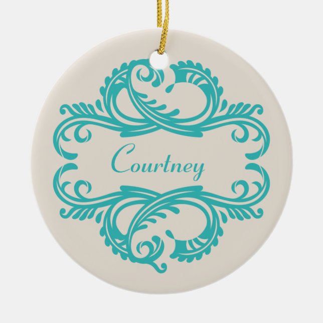 Teal Chic Damask Ornament (Framsidan)