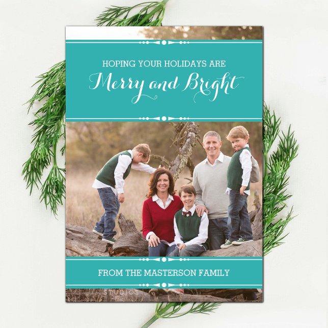 Teal Chic-Helgdag - fotoplatta kort (Teal Simply Chic Holiday Photo Card)