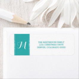 Teal Chic Monogram Helgdag Adressetiketter Returadress Etikett