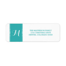 Teal Chic Monogram Helgdag Adressetiketter