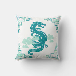 Teal Chinoiserie Dragon och Clouds Kudde