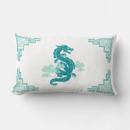 Teal Chinoiserie Dragon och Clouds Lumbarkudde