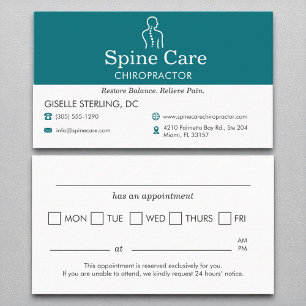 Teal Chiropractor Möte Reminder Office Visitkort