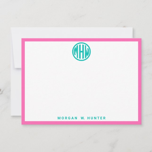 Teal Circle Monogram Font DIY BG Tack Kort (Framsida)