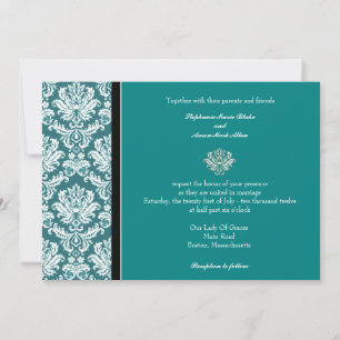 Teal Classic Damask Wedding bjudande Inbjudningar
