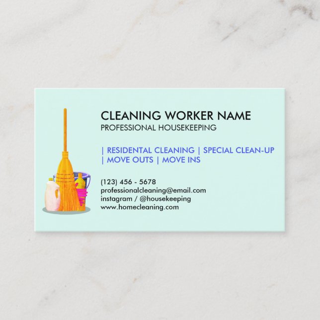 teal Cleaning Service Housekeeper Janitorial Visitkort (Framsida)