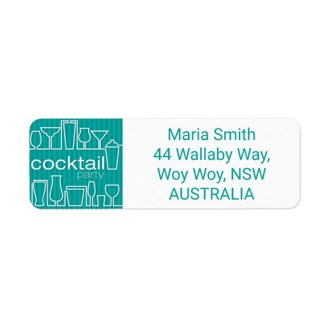Teal cocktail party returadress etikett (Framsidan)
