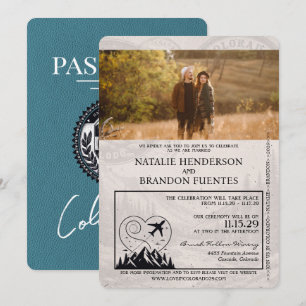 Teal Colorado Passport Bröllop Inbjudningar
