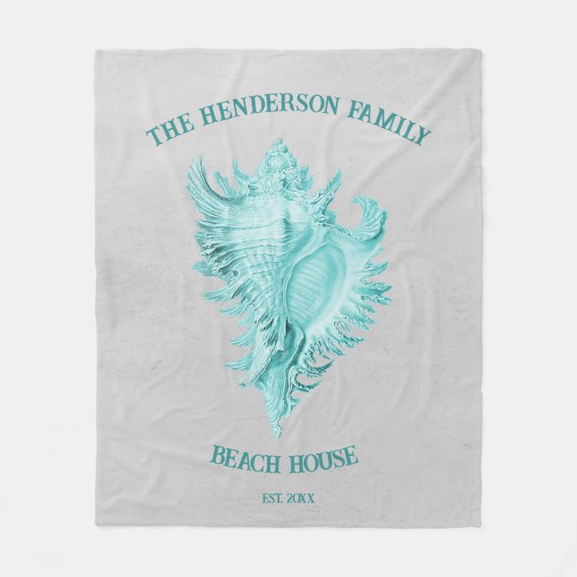 Teal Conch Snäcka Fleece Blanket (Framsidan)