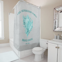 Teal Conch Snäcka Shower Curtain