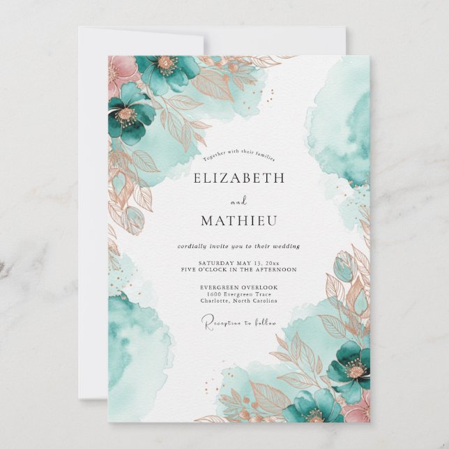 Teal Copper Ethereal Coastal Wedding Inbjudningar (Framsida)