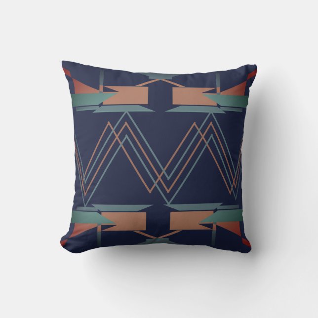 Teal Copper on Navy Blue Zig-zag Southwest look Kudde (Framsida)