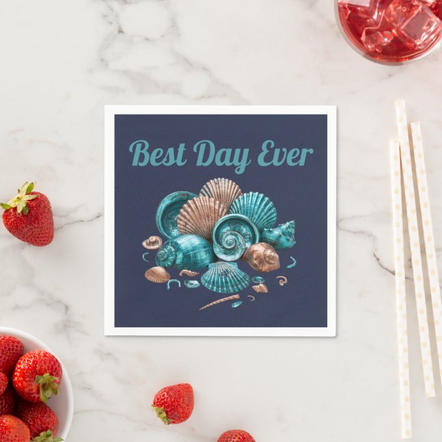 Teal Copper Sea Shell Beach Wedding Paper Napkin Pappersservett (Insitu)