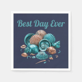 Teal Copper Sea Shell Beach Wedding Paper Napkin Pappersservett
